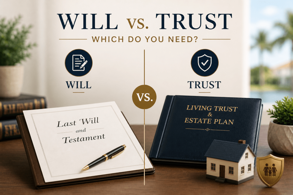 Wills and trust comparison showing last will and testament vs living trust for estate planning in Central Florida