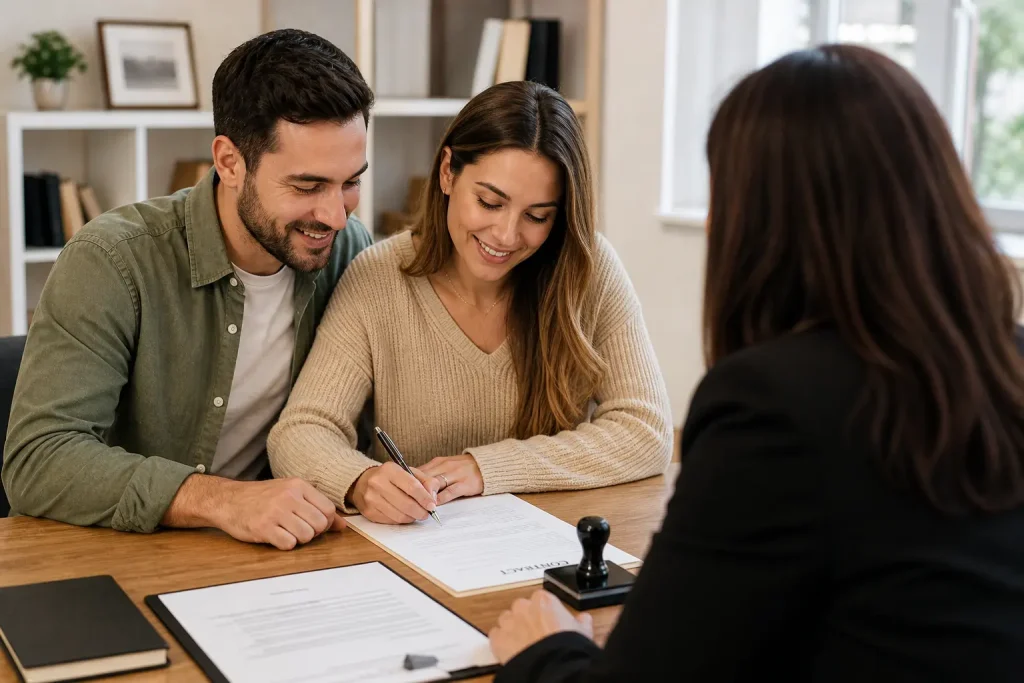 Parents Signing Estate Planning Documents with a Female Notary