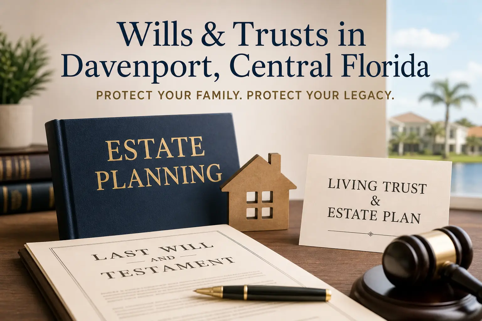 Estate planning documents including a last will and testament and living trust in Davenport Central Florida