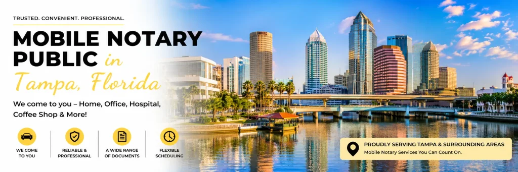 Mobile Notary Public in Tampa, FL providing convenient mobile notary services for homes, offices, hospitals, businesses, and real estate transactions throughout the Tampa Bay area.
