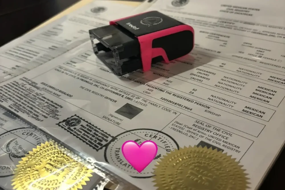 Freshly signed legal documents by a mobile notary in Florida.