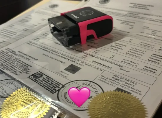 Freshly signed legal documents by a mobile notary in Florida.