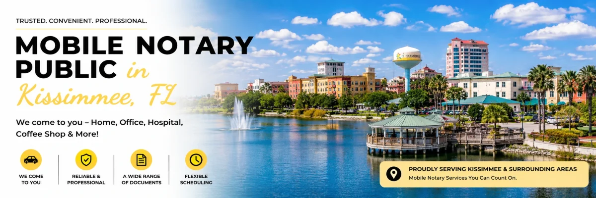 Mobile Notary Public in Kissimmee, FL providing convenient mobile notary services for homes, offices, hospitals, businesses, and real estate transactions throughout Kissimmee and Central Florida.