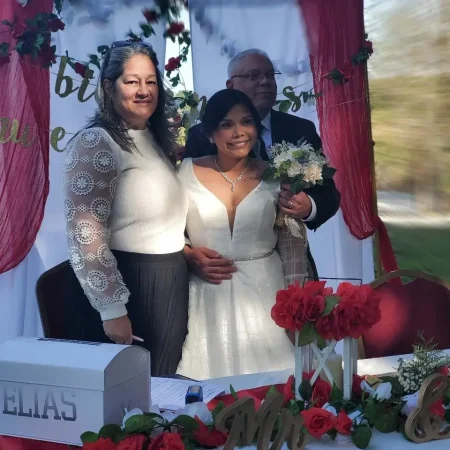 The bride and groom just signed their marriage documents.